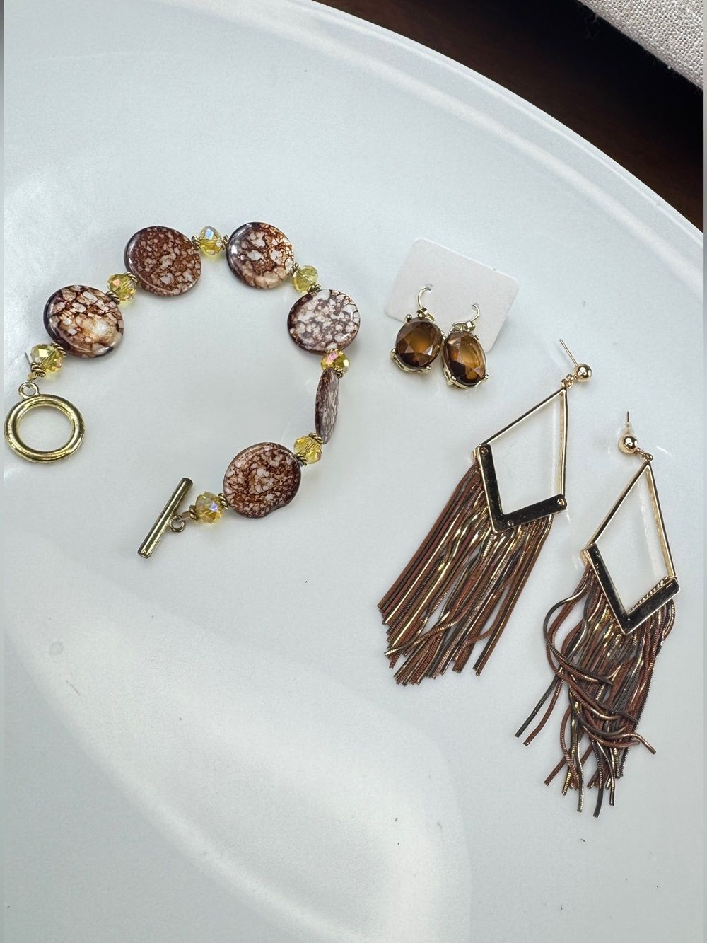 3 Piece LOT Modern Lux Gold-Tone Amber